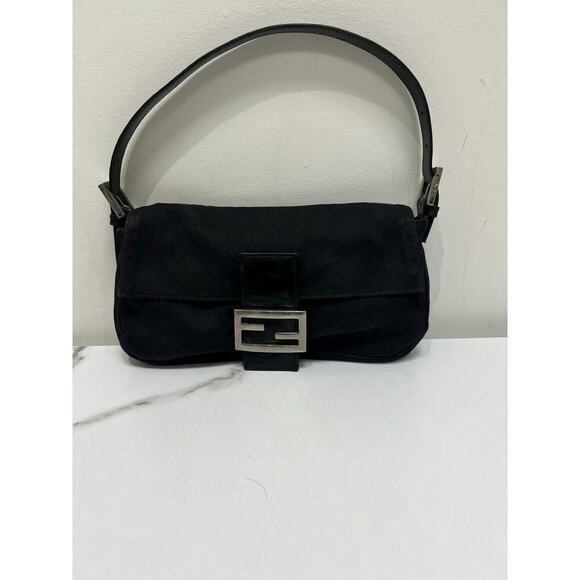 Fendi Handbags - Vintage Fendi Black Suede Baguette Bag with Silver Hardware